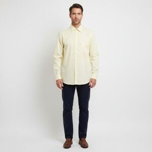 ARROW Mens Dress Shirt Size 15.5 32/33 Light Yellow Striped Chest Pocket Classic